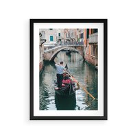 Plakat w ramie 50x70 - Kanały Wenecji - gondola, Wenecja - rama czarna