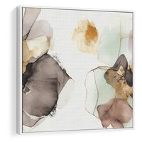 Obraz w ramie 80x80 - Nowoczesne Elegancje - akwarela, złote linie i plamy - rama biała