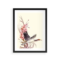 Plakat w ramie 30x40 - Szept Japonii - japońska sztuka, ptak - rama czarna