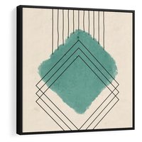 Obraz w ramie 50x50 - Impresje Przestrzeni - akwarelowa plama, geometryczne szkicowane kształty - rama czarna