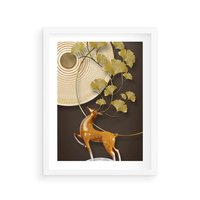 Plakat w ramie 40x50 - Elegancja i Tradycja - złote, liście - rama biała