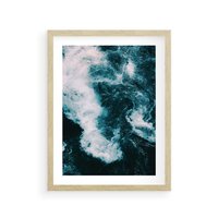 Plakat w ramie 40x50 - Fale w Odcieniach Turkusu - ocean, fale - rama drewno