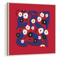 Obraz w ramie 50x50 - Kolorowe Przenikanie - abstrakcyjna kwiatowa kompozycja, czerwone mocne tło - rama drewno