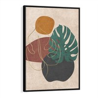 Obraz w ramie 70x100 - Akwarelowa Magia Liści - grafika, styl mid century - rama czarna