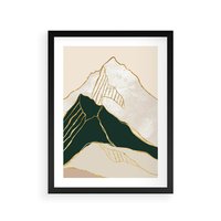 Plakat w ramie 40x50 - Minimalistyczne Góry: Złota Sztuka Natury - minimalistyczna grafika, góry - rama czarna