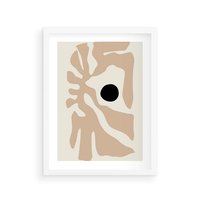 Plakat w ramie 40x50 - Eksploracja Abstrakcji - beżowa absrakcyjna kompozycja, czarny akcent - rama biała