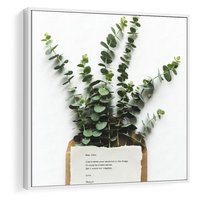 Obraz w ramie 50x50 - Eukaliptusowa harmonia - eukaliptus, liście - rama biała