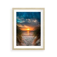 Plakat w ramie 40x50 - Magia zachodu słońca na plaży - zachód, słońca - rama drewno