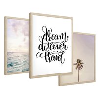 Zestaw obrazy w ramie 40x50 galeria - Cytat, podróż, rajska, plaża - rama drewno