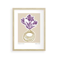 Plakat w ramie 50x70 - Migocące Anomalie - abstrakcyjne liście, kwiaty tropikalne w wazonie - rama drewno