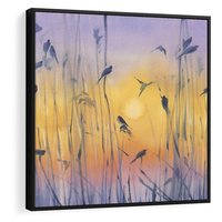 Obraz w ramie 50x50 - Mistyka Poranka nad Szuwaram - wschód słońca w szuwarach, trawy - rama czarna