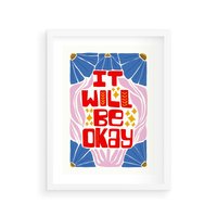 Plakat w ramie 40x50 - Kwiatowa Ekstaza - czerwona pozytywna typografia, kwiatowa kompozycja - rama biała