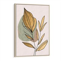 Obraz w ramie 70x100 - Rozkwitające Wnętrza Światła - abstrakcyjny obraz boho, liście - rama drewno