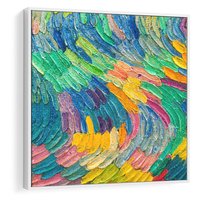 Obraz w ramie 80x80 - Egzotyczne Pióra - abstrakcyjne dzieło, farby olejne - rama biała