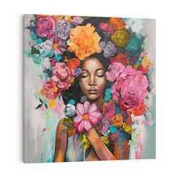 Obraz na płótnie 80x80 - Z Głową w Kwiatach - obraz olejny, sztuka nowoczesna