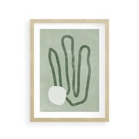 Plakat w ramie 40x50 - Spokojne Kształty Natury - zielona abstrakcja, zgaszona zieleń - rama drewno