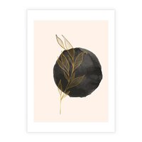 Plakat bez ramy 30x40 - Złota Gałązka na Tle Akwarelowej Ciemności - złota gałązka, czarna plama akwarelowa w tle