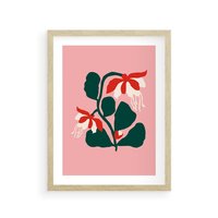 Plakat w ramie 30x40 - Migotliwa Kreatywność - abstrakcyjne kwiaty, różowe tło - rama drewno