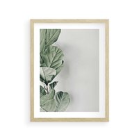 Plakat w ramie 50x70 - Minimalistyczna Harmonia: Zieleń Liści - zieone liście, kompozycja - rama drewno