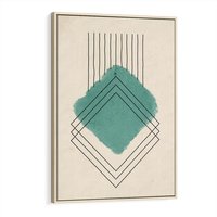 Obraz w ramie 80x120 - Impresje Przestrzeni - akwarelowa plama, geometryczne szkicowane kształty - rama drewno