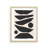 Plakat w ramie 50x70 - Modernistyczna Abstrakcja w Czerni i Bieli - abstrakcja, czarno biała grafika - rama drewno