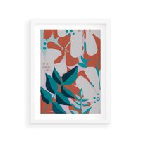 Plakat w ramie 30x40 - Harmonijne Formy - abstrakcyjna kompozycja kwiatowych form, kolor zgaszone - rama biała