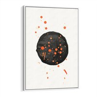 Obraz w ramie 50x70 - Impulsy Kreatywności - abstrakcyjna czarna plama, rozsiane pomarańczowe kropki - rama biała