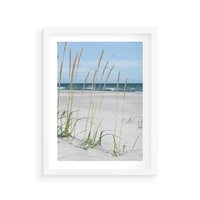 Plakat w ramie 30x40 - Przytulna Śródziemnomorska Trawa - plaża, trawy - rama biała