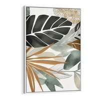 Obraz w ramie 50x70 - Współbrzmienie wewnętrznego ja - kompozycja z tropikalnych liści, stonowane kolory - rama biała
