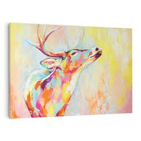 Obraz na płótnie 70x50 - Impresje snów malarza - kolorowy olejny obraz, jeleń ryczący na rykowisku