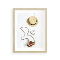 Plakat w ramie 40x50 - Artystyczna Dusza - boho kompozycja, kapelusz słomkowy - rama drewno