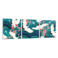 Obraz na płótnie 120x40 - Żurawie Wachlarze - orientalne japońskie żurawie, grafika