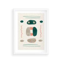 Plakat w ramie 40x50 - Tańczące Kształty Natury - przypadkowe abstrakcyjne wzory, pomarańczowy i zielony - rama biała