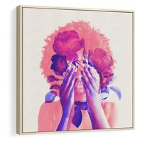 Obraz w ramie 50x50 - Kwiaty we Włosach - różowa postać, grafika - rama drewno