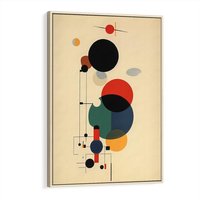 Obraz w ramie 80x120 - Migocące Impresje Odniesień - abstrakcyjna geometryczna kompozycja, koła linie - rama drewno