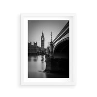 Plakat w ramie 50x70 - Majestatyczny Big Ben w Londynie - Londyn, most - rama biała
