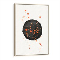 Obraz w ramie 70x100 - Impulsy Kreatywności - abstrakcyjna czarna plama, rozsiane pomarańczowe kropki - rama drewno