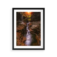 Plakat w ramie 50x70 - Barwna Harmonia - strumień, las - rama czarna