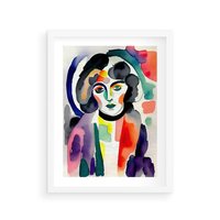 Plakat w ramie 30x40 - Subtelne Akwarelowe Ulotności - abstrakcyjny akwarelowy portret kobiety, rozmyte farby - rama biała