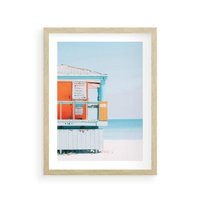 Plakat w ramie 50x70 - Letnia Idylla - plaża, domek na plaży - rama drewno