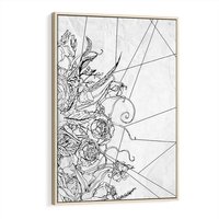 Obraz w ramie 50x70 - Refleksje w martwym punkcie - graficzny szkic, kompozycja kwiatów - rama drewno
