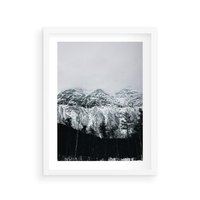 Plakat w ramie 30x40 - Zimowe Uroki Gór - góry ośnieżone, krajobraz górski - rama biała