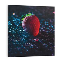 Obraz na płótnie 60x60 - Truskawka - Kropelkowa Świeżość - truskawka, krople