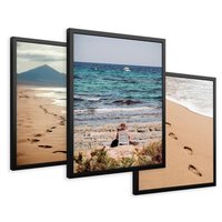 Zestaw obrazy w ramie 50x70 galeria - Plaża, zachód, słońca, ślady - rama czarna