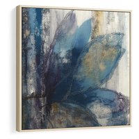 Obraz w ramie 80x80 - Tekstura Kwiatu - olejny obraz, niebieski kwiat - rama drewno