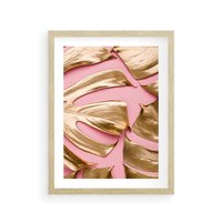 Plakat w ramie 30x40 - Przyjemność w Naturze - złote, liście - rama drewno