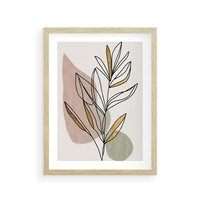 Plakat w ramie 40x50 - Impulsy Subtelnej Harmonii - abstrakcyjny obraz boho, liście - rama drewno