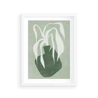 Plakat w ramie 50x70 - Zieleń Pulsującego Spokoju - zielona abstrakcja, zgaszona zieleń - rama biała