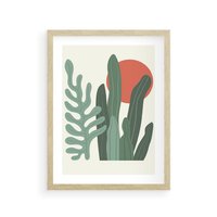 Plakat w ramie 40x50 - Graficzna Harmonia: Liście i Rośliny na Plakacie - liście, grafika - rama drewno