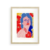 Plakat w ramie 50x70 - Nowoczesna Twarz - nowoczesna grafika, kolorowa twarz kobiety - rama drewno